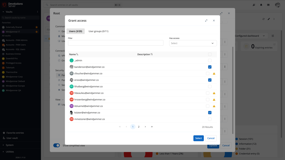 Grant access to vaults by user or group
